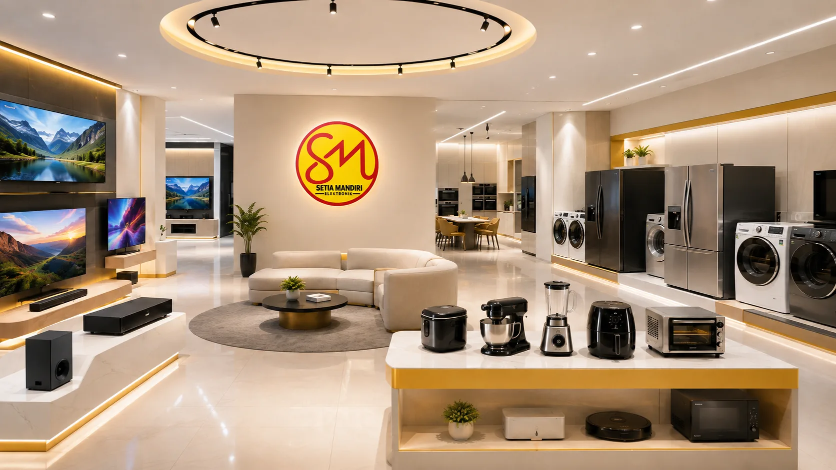 Product display area inside the Setia Mandiri Elektronik facility