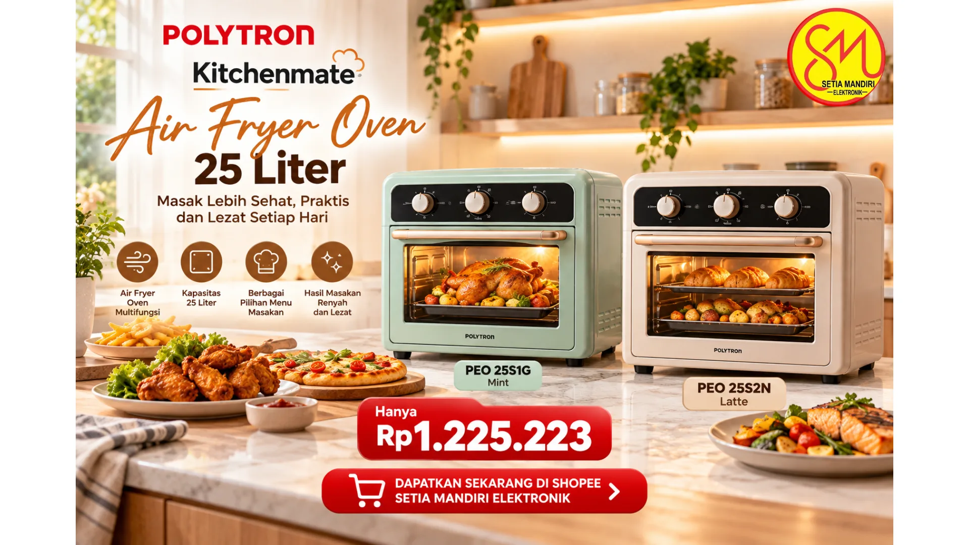 Polytron Kitchenmate Air Fryer Oven 25 Liter: Masak Lebih Praktis dengan PEO 25S1G & PEO 25S2N