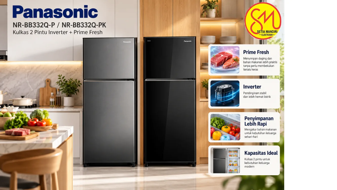 Panasonic NR-BB332Q-P / NR-BB332Q-PK: Kulkas 2 Pintu Inverter dengan Prime Fresh untuk Kebutuhan Keluarga