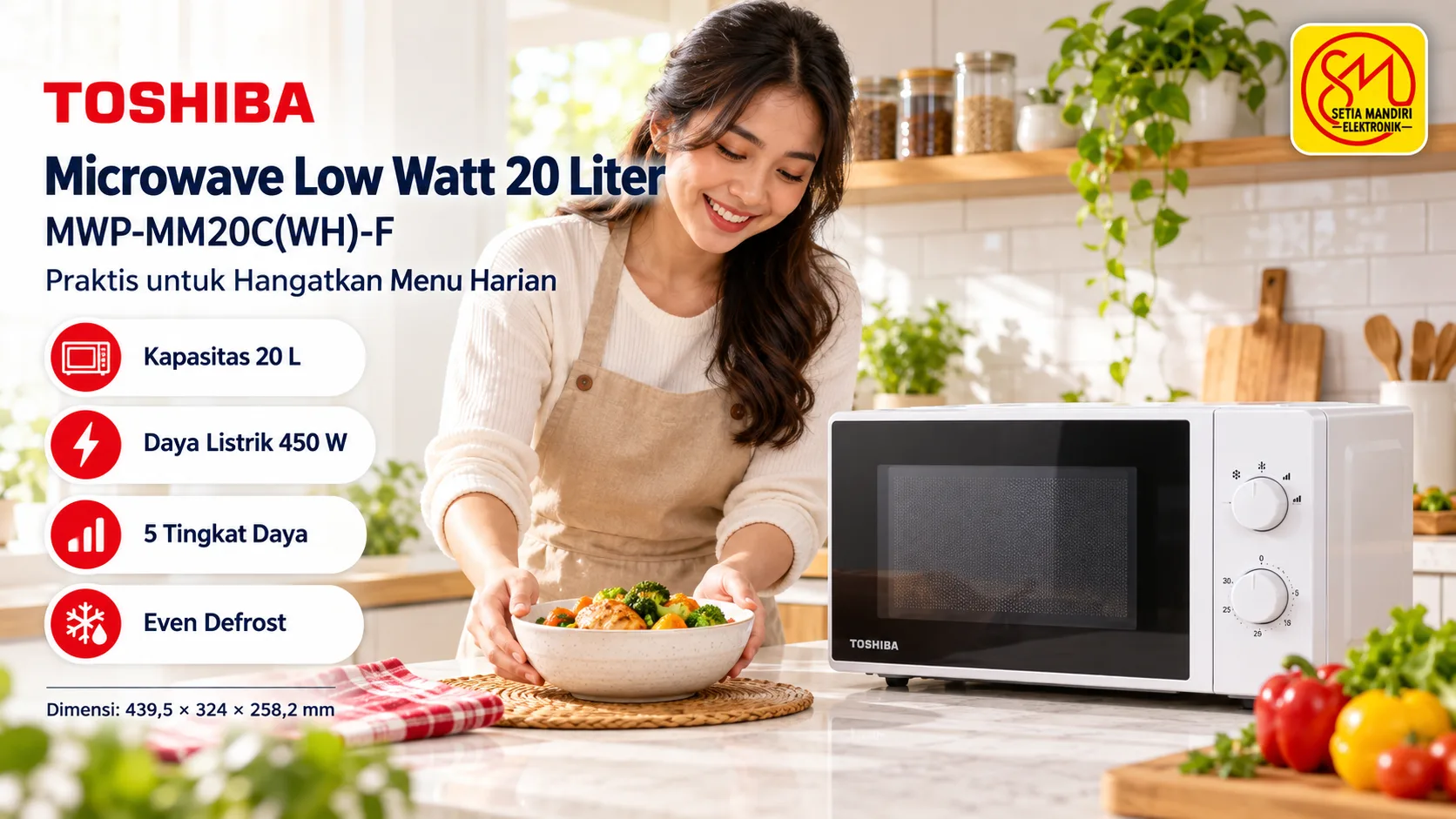 Toshiba MWP-MM20C(WH)-F: Microwave Low Watt 20 Liter untuk Dapur Praktis