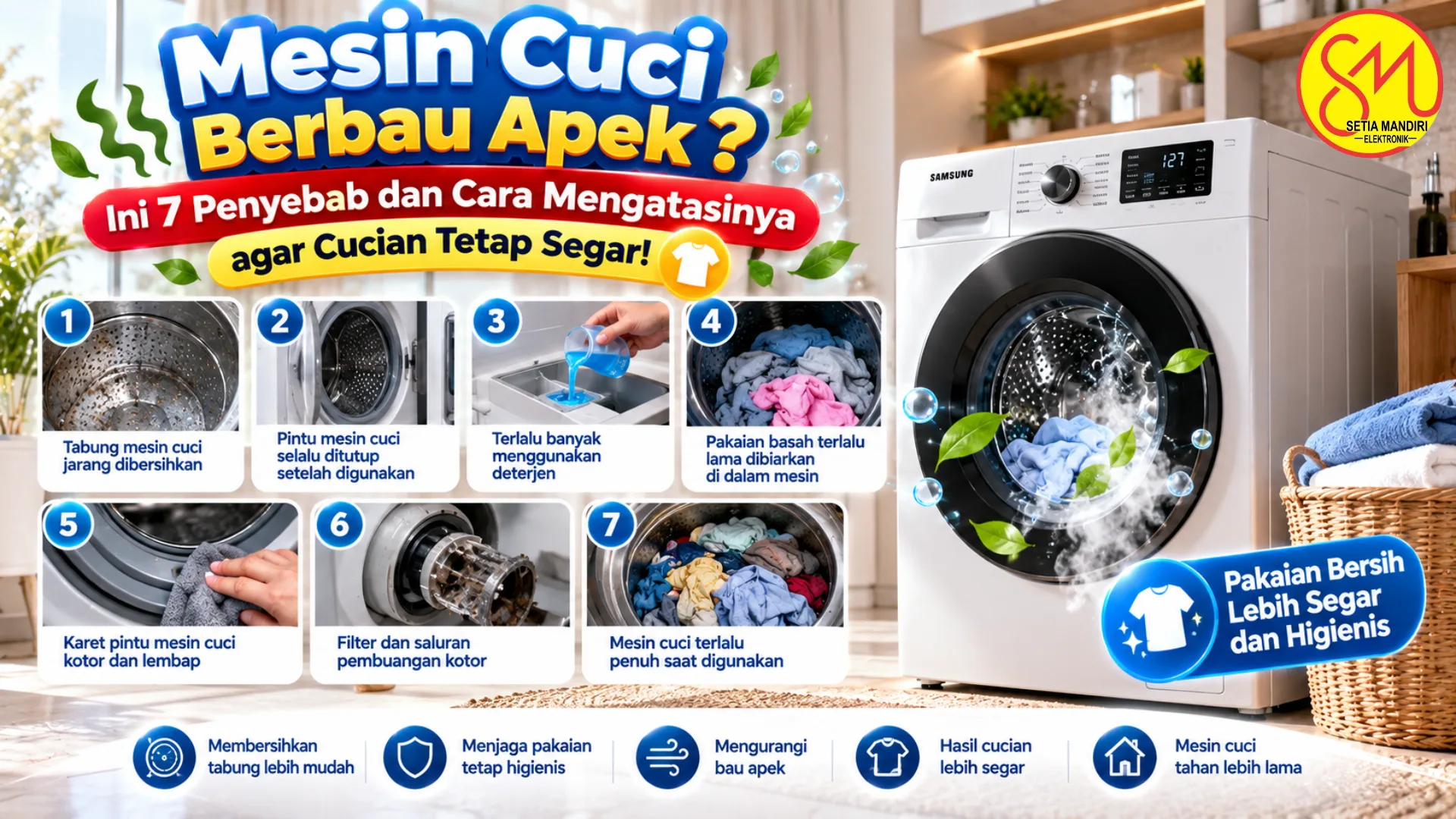 Mesin Cuci Berbau Apek? Ini 7 Penyebab dan Cara Mengatasinya agar Cucian Tetap Segar!