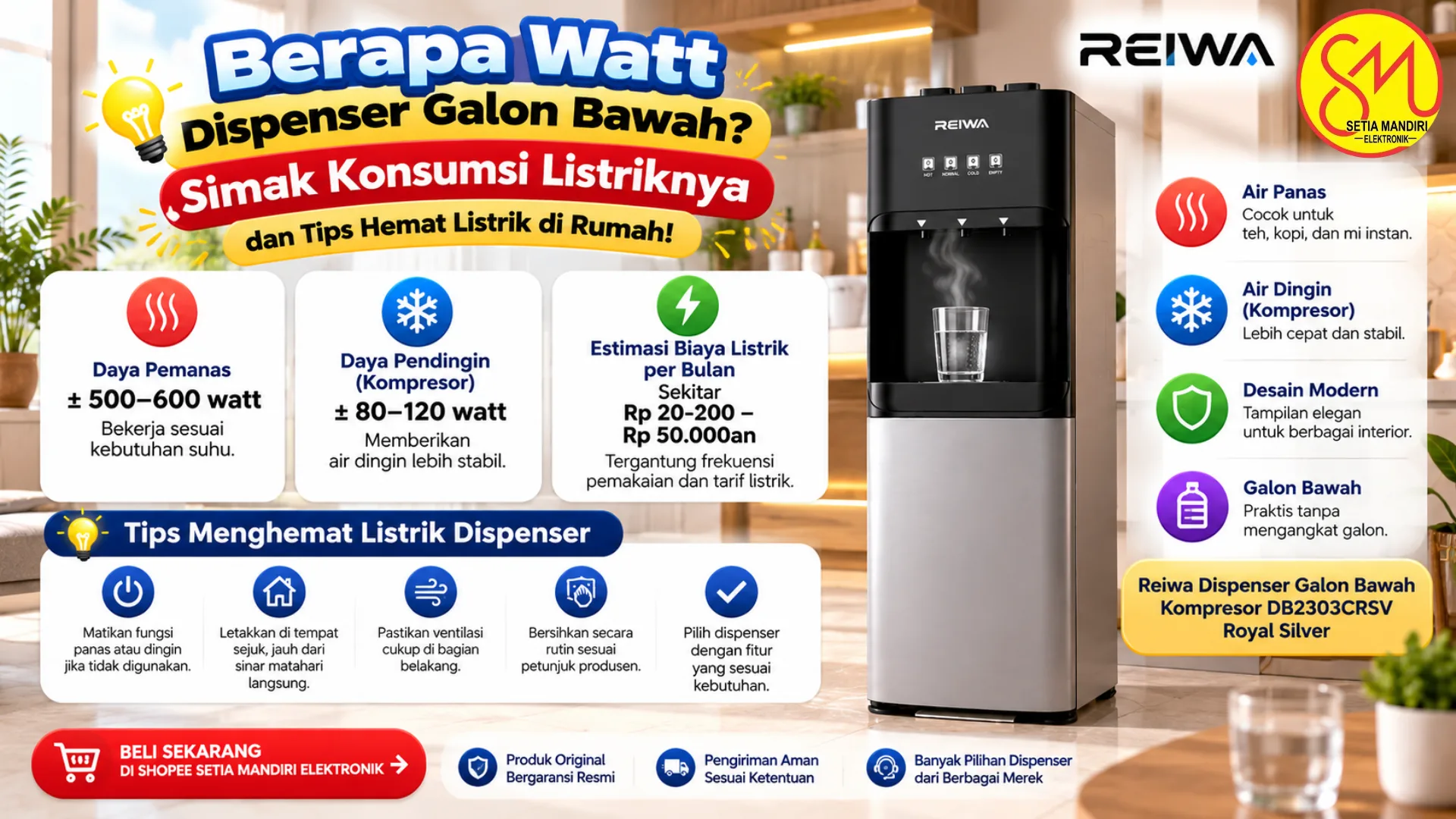 Berapa Watt Dispenser Galon Bawah? Simak Konsumsi Listrik dan Biaya per Bulannya!