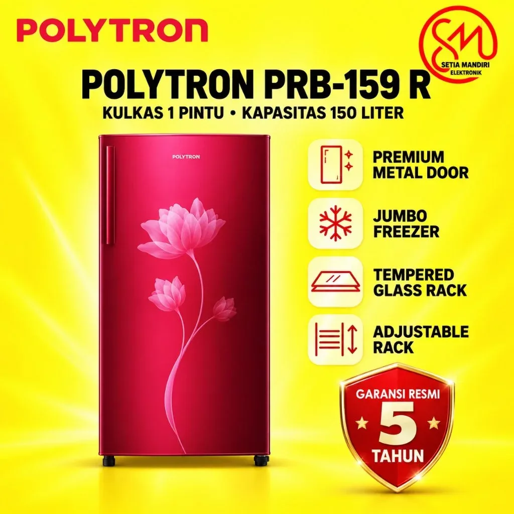 POLYTRON Kulkas 1 Pintu Metallic Series 150 170 180 liter - PRB 159R 179R 189R