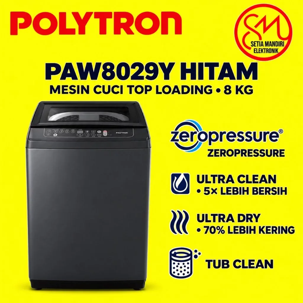 POLYTRON Mesin Cuci 1 Tabung 8 Kg PAW 8029TY I 9 Kg PAW 9029TY