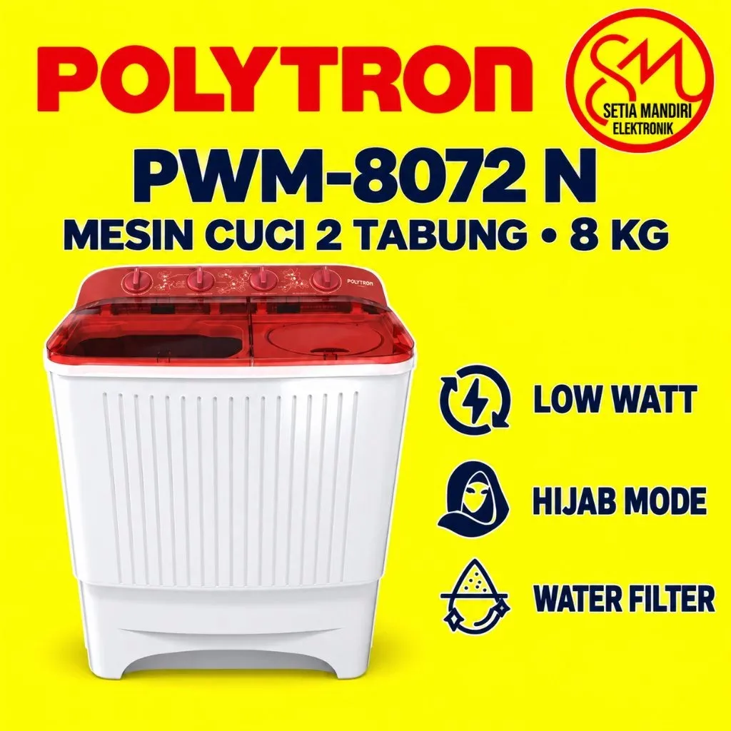 Polytron Mesin Cuci 2 Tabung 8KG PWM-8072N