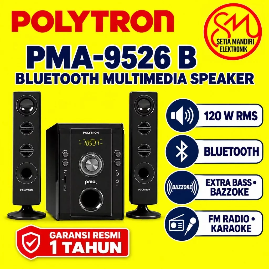 POLYTRON Multimedia Speaker Bluetooth Karaoke PMA 9526 /-B New
