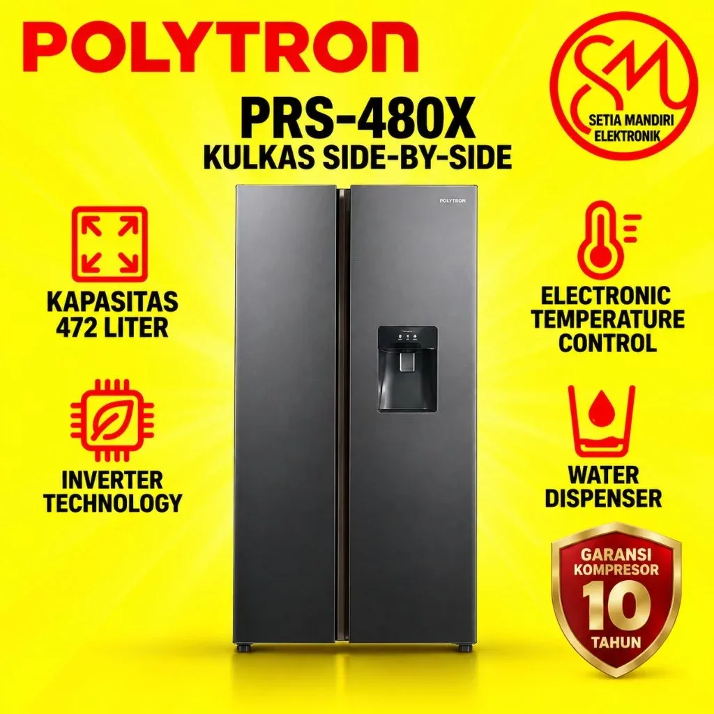 POLYTRON Kulkas side by side New Belleza Inverter PRS 480X | 510X | 561X | 551X