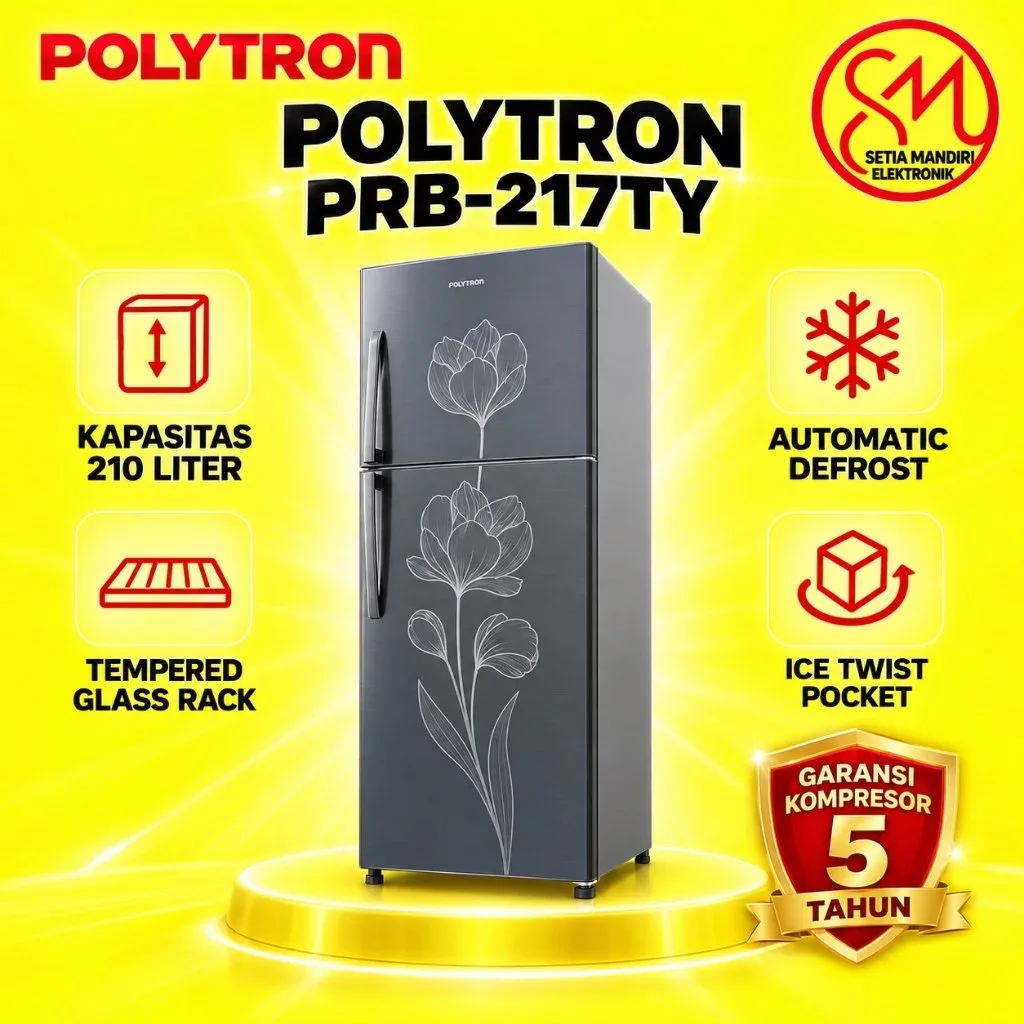 POLYTRON Kulkas 2 Pintu Metallic Series 210 Liter - PRB 217LB 217TY