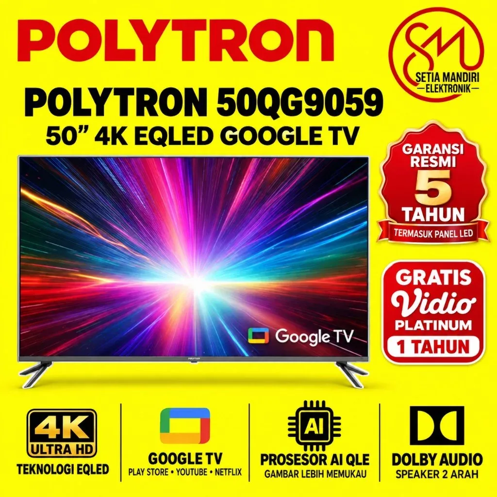 POLYTRON Smart Google TV 4K UHD EQLED AI 50 - 65 Inch Dolby Vision Atmos 240Hz HDR10 50QG9059
