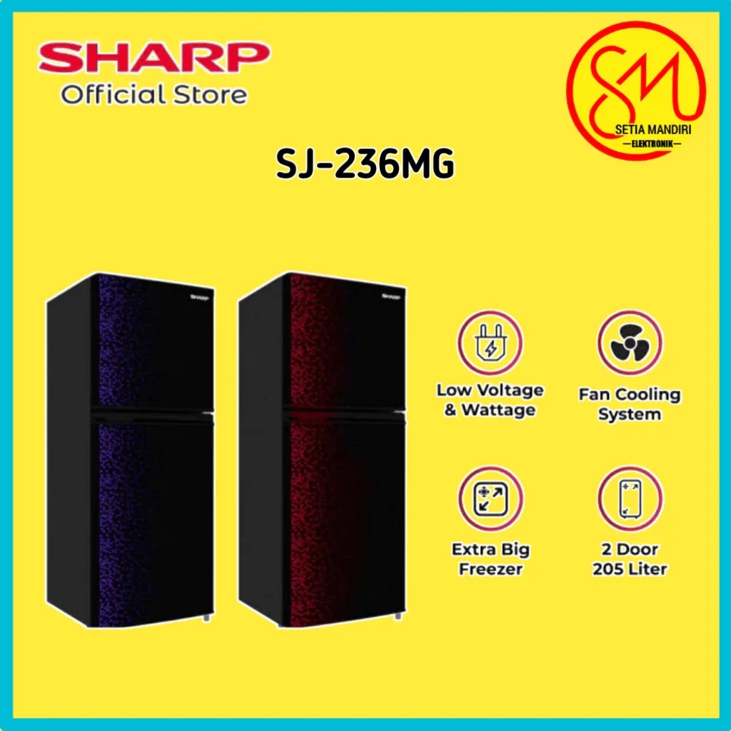 SHARP KULKAS SJ 236 MG LEMARI ES 2 PINTU SJ 236MG SHINE GB/GR