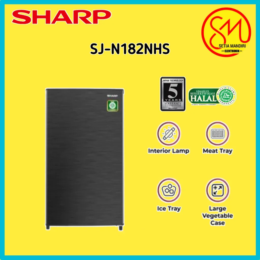 SHARP KULKAS 1 PINTU 166 LITER SJ-N182N-HS & N182D-VR
