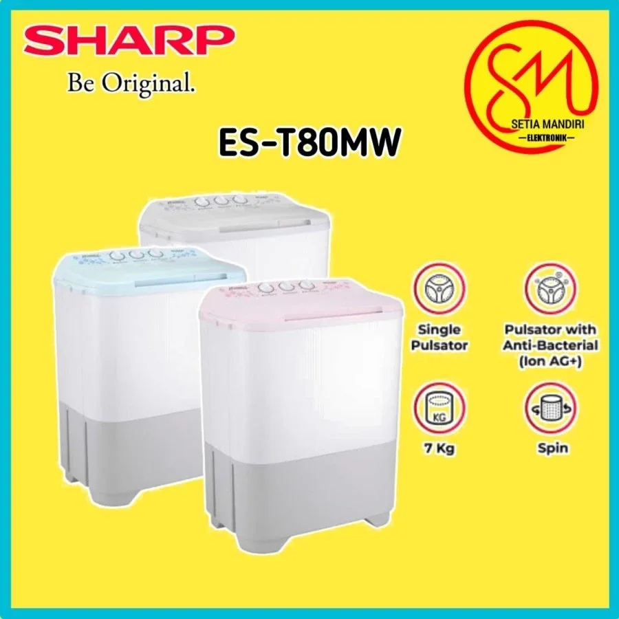 MESIN CUCI SHARP EST 80 MW 7KG 2 TABUNG 80MW 7 KG PURE MAGIC LOW WATT