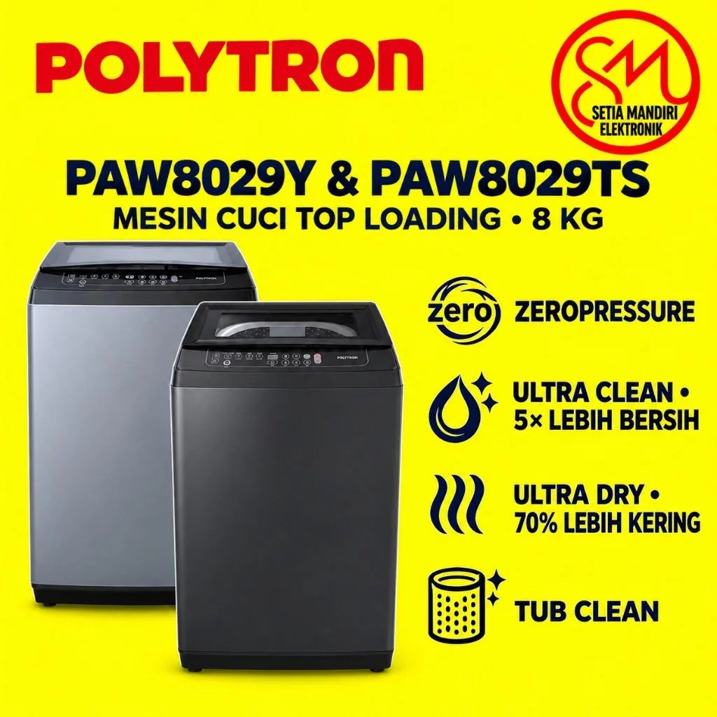 POLYTRON Mesin Cuci 1 Tabung Zeromatic Series Hijab 8 Kg - PAW 8029Y