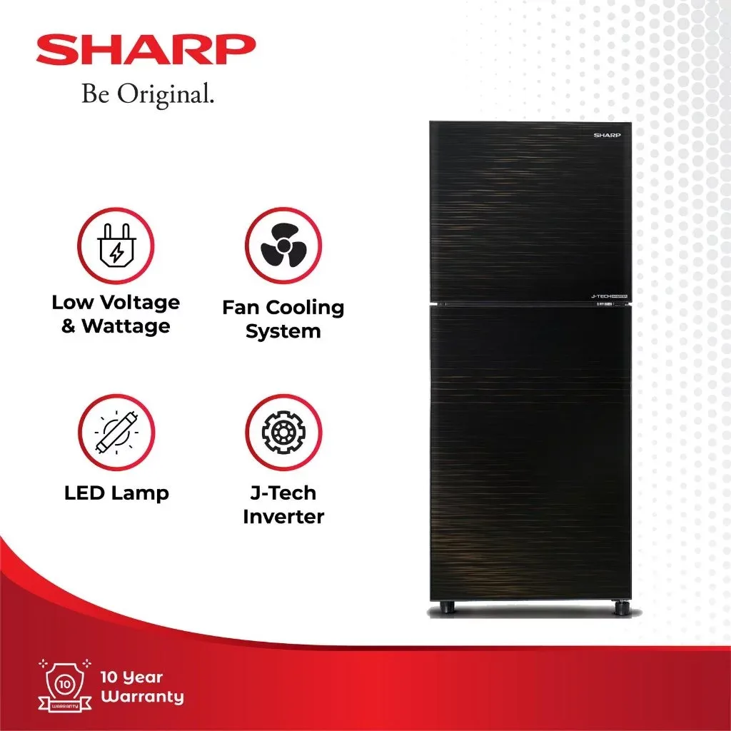 Sharp Kulkas 2 Pintu SJ 246XI MK Shine J-Tech Inverter Series 205 Liter Tempered Glass Door Fan Cooling System Hemat Ene