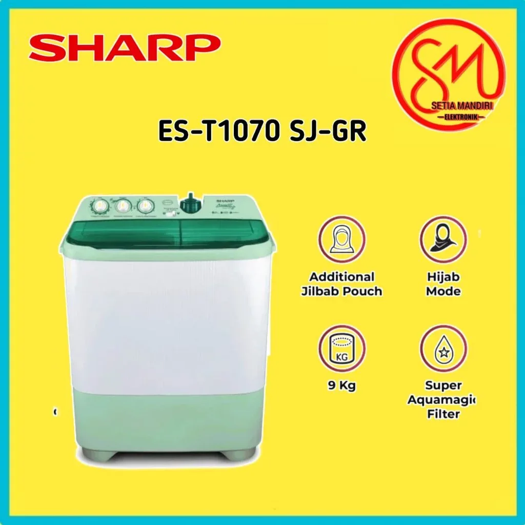 SHARP ES-T1070SJ-GR / EST1070SJGR / EST1070SJ Mesin Cuci 2 Tabung 9 kg Hijab Series