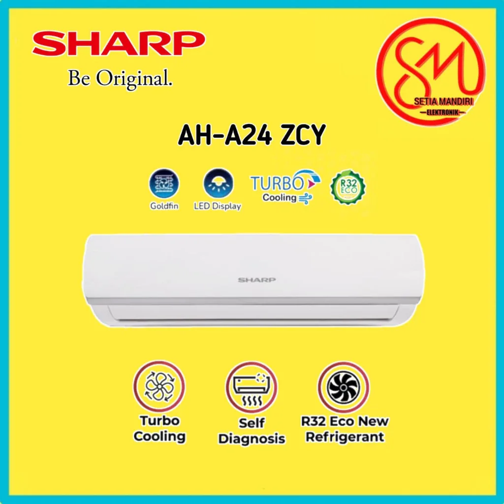 SHARP AC AH-A24ZCY 2.5PK 2160 Watt Turbo Cool Indoor &Outdoor Unit Original Garansi Resmi