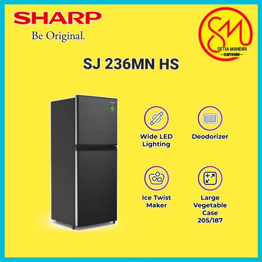 Sharp Kulkas 2 pintu Kirei Series SJ-236-MN-HS | SJ236MNHS 205/187 Liter Ice Twist Maker Low Watt