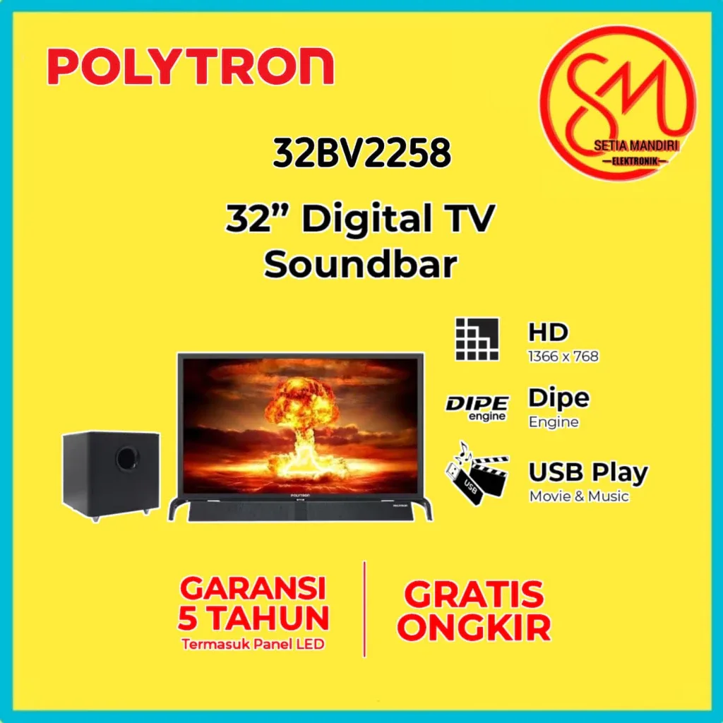 INSTANT] POLYTRON 32BV2258 LED TV 32 Inch Digital - Soundbar + Subwoofer