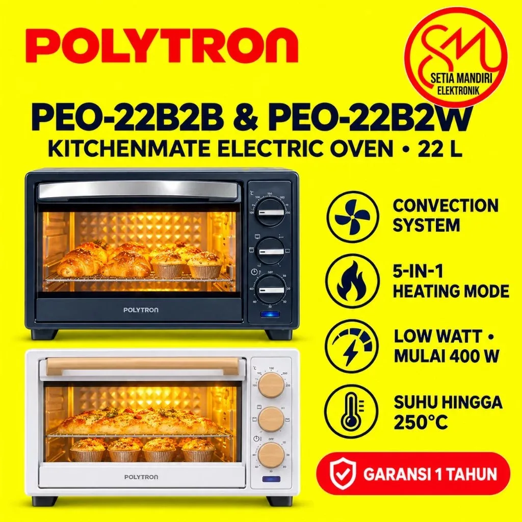 POLYTRON Kitchenmate Oven Listrik Low Watt 22 Liter - PEO 22B2B / PEO 22B2W