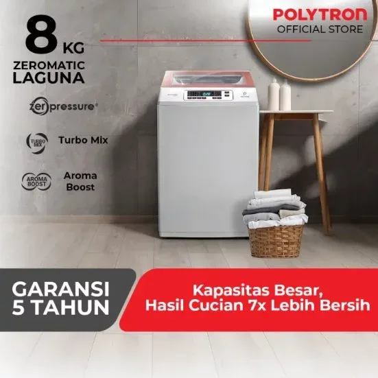POLYTRON Mesin Cuci Top Loading 1 Tabung 8 Kg Zeromatic Laguna PAW 8028W I Y