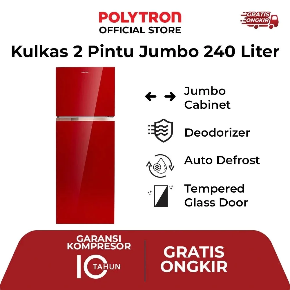 POLYTRON Kulkas 2 Pintu Belleza Jumbo 240 Liter PRW-25MNR I PRW-25MOB3