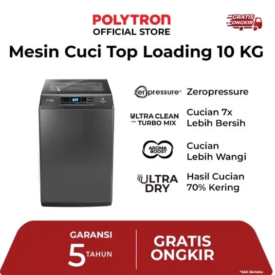 POLYTRON Mesin Cuci Top Loading 1 Tabung 10 Kg Zeromatic Laguna PAW 1028Y
