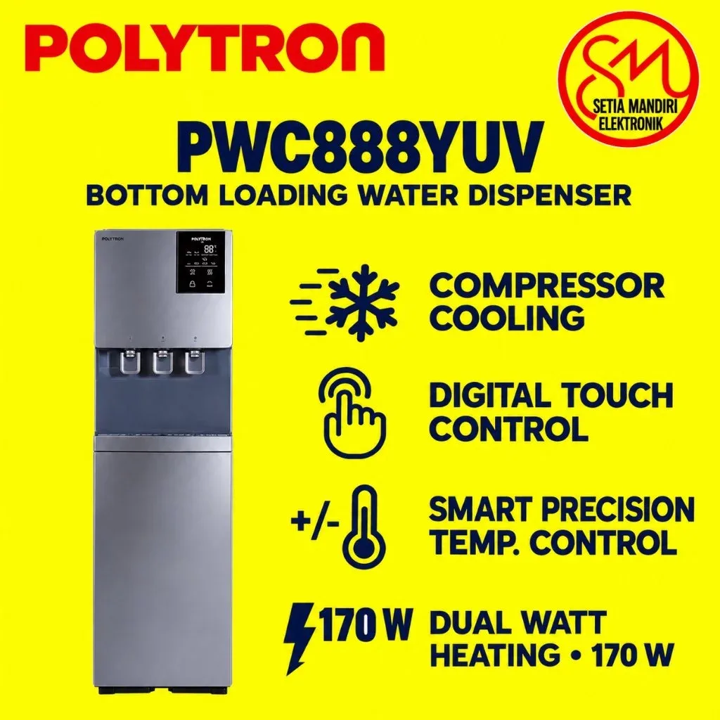 Polytron Dispenser Galon Bawah Neo Hydra PWC 888YUV UV-C Light Digital Touch Control Smart Temperature Control Triple He