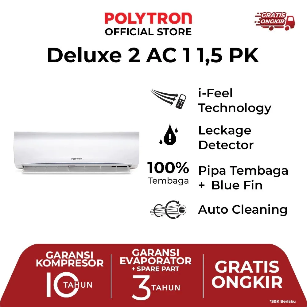 Polytron PAC12VH AC Split 1.5 PK R32 Deluxe 2 Auto Cleaning Deluxe 2 Series Air Conditioner - Garansi Resmi