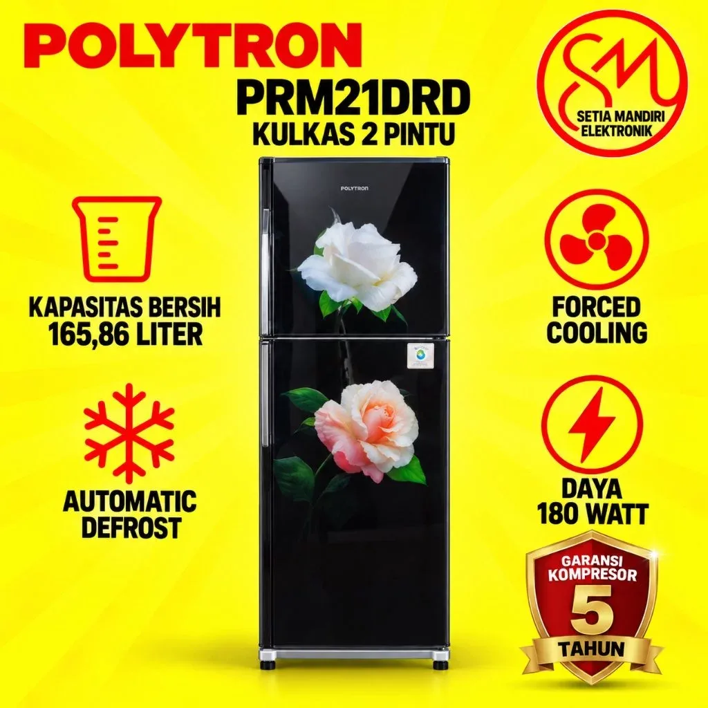 Polytron Kulkas 2 Pintu Kaca 210 Liter PRM 21DDS 21DDX 21DRD3