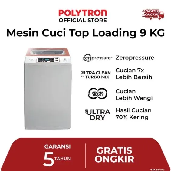 POLYTRON Mesin Cuci Top Loading 1 Tabung 9 Kg Zeromatic Laguna PAW 9028W I Y
