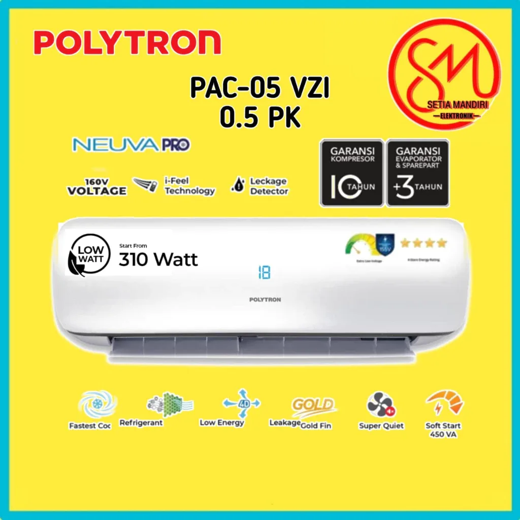 AC Polytron Neuva Pro PAC 05VZI / 09VZI Air Conditioner Split 1/2 PK 1 PK R32 Gold Fin HEPA Filter Anti Karat Hemat List