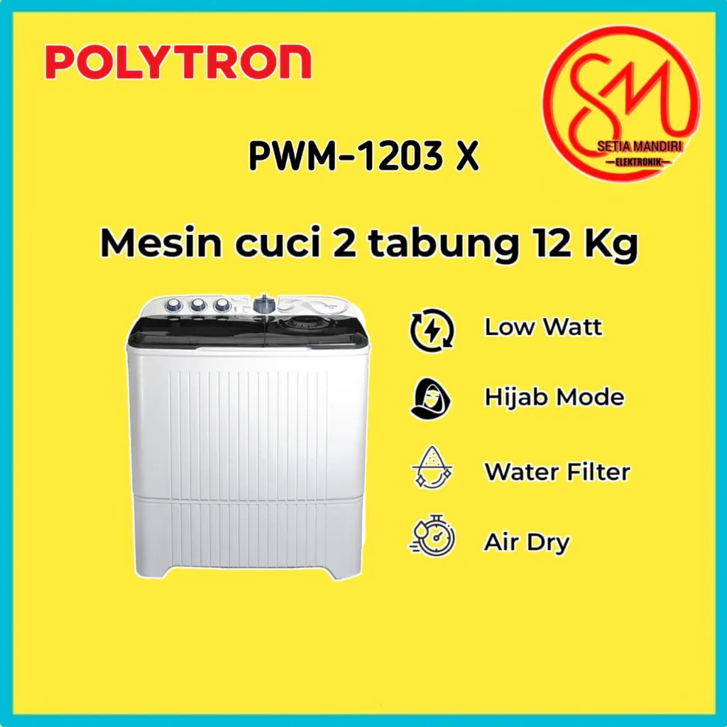 Polytron Mesin Cuci 2 Tabung 12 Kg PWM-1203X / PWM1203X Hijab Series