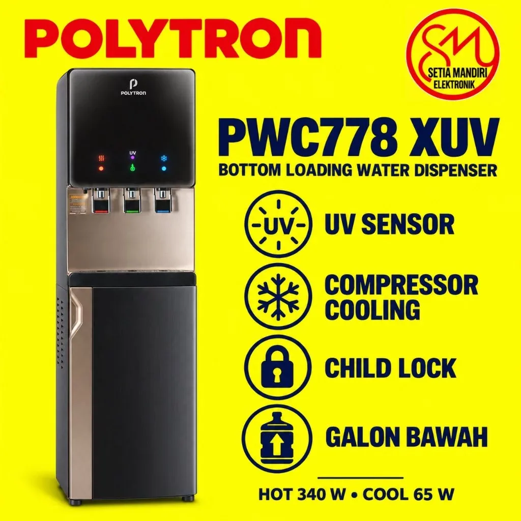 POLYTRON Water Dispenser Bottom Loading PWC 778 WUV PWC778 XUV HOT & COOL HYDRA Galon Bawah
