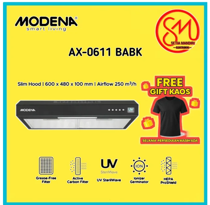MODENA Purifier Cooker Hood Esile 60cm AX 0611 BABK | PX 0611 DBBK UV Sterilwave Germinator Tech