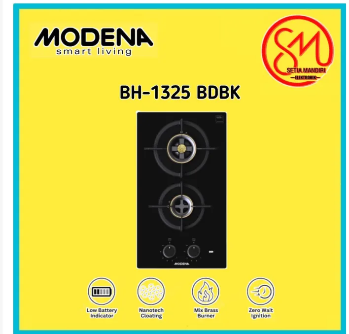 [Instant] Modena BH 1325 BDBK Kompor Gas Tanam 30 cm 2 Tungku Mix Brass Zero Watt Ignition