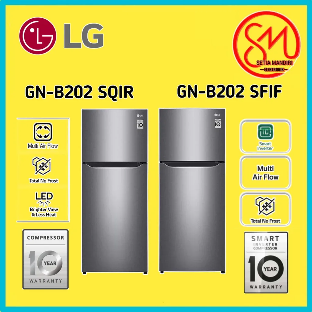LG Kulkas 2 Pintu Inverter 202 - 225 Liter - Smart Inverter Compressor GN-B202SFIF Garansi 10 Tahun