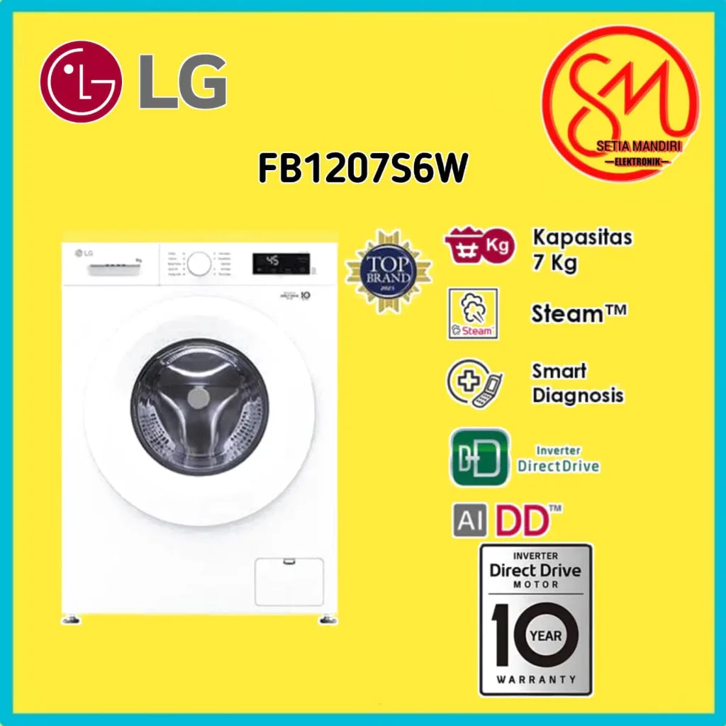 LG Mesin Cuci Front Loading 1 Tabung 7kg Smart Inverter - Fitur Steam - 6 Motion - FB1207S6W