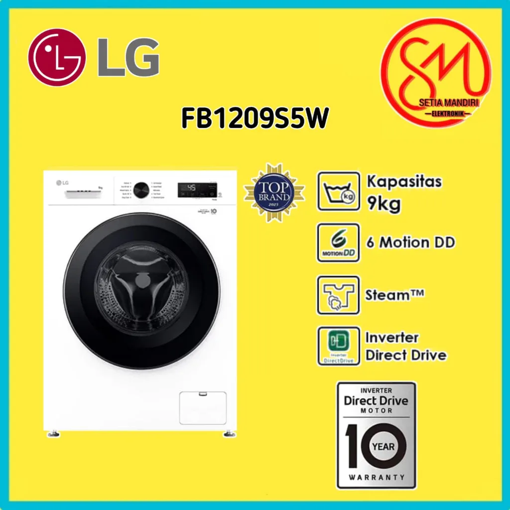 LG Mesin Cuci Front Loading 9kg Steam+ - Inverter Direct Drive - Smart Diagnosis - FB1209S5W