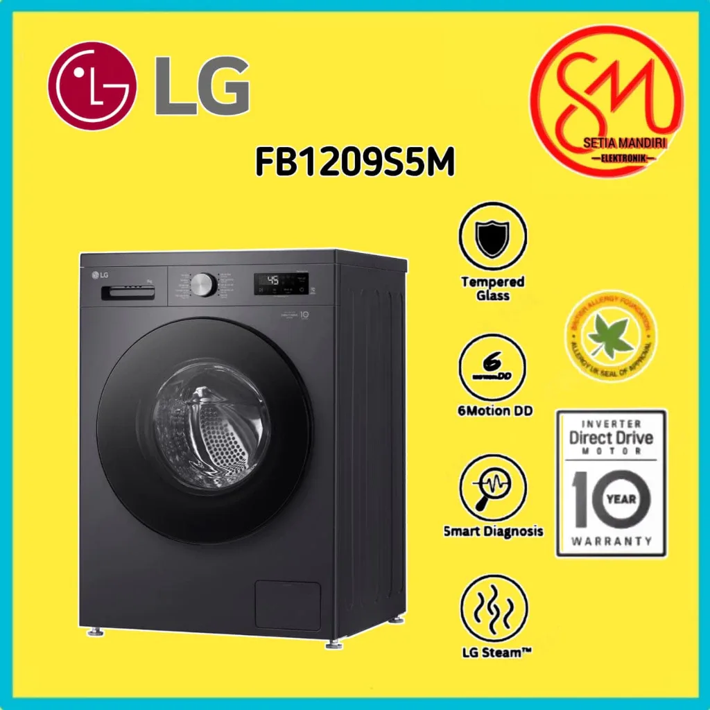LG Mesin Cuci Front Load 9kg Inverter Direct Drive - Steam+ - Smart Diagnosis - FB1209S5M