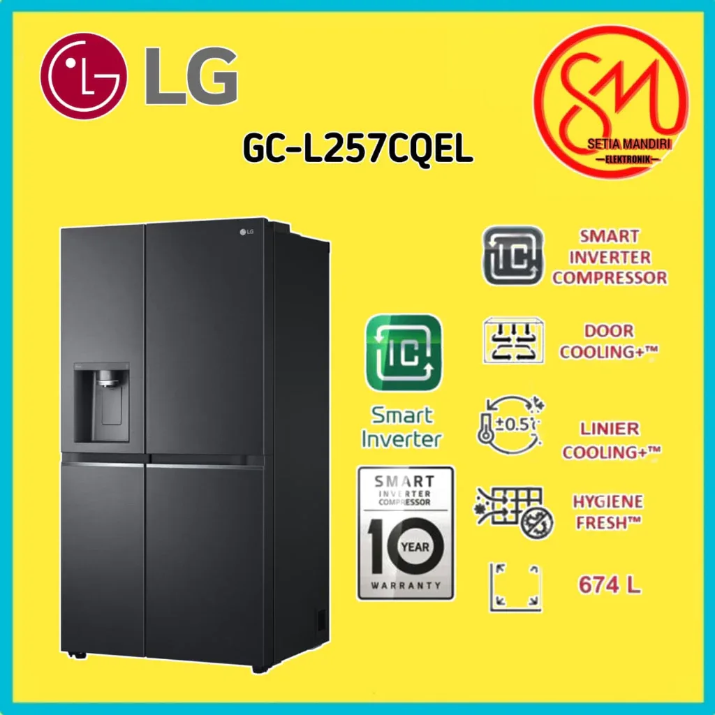 LG Kulkas Side by Side GC-L257CQEL Net 617 L / Gross 674 L dengan Pintu Ultra Sleek - Smart Inverter
