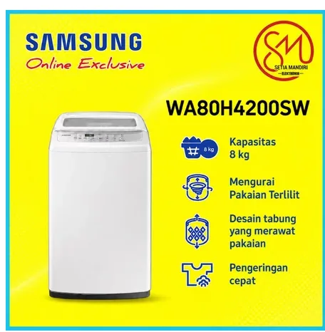 SAMSUNG 80H4200 Mesin Cuci Top Load WA80H4200SW 8 Kg Dual Wing 3D Dynamic Air Turbo Eco Tub Clean Diamond Drum Wobble