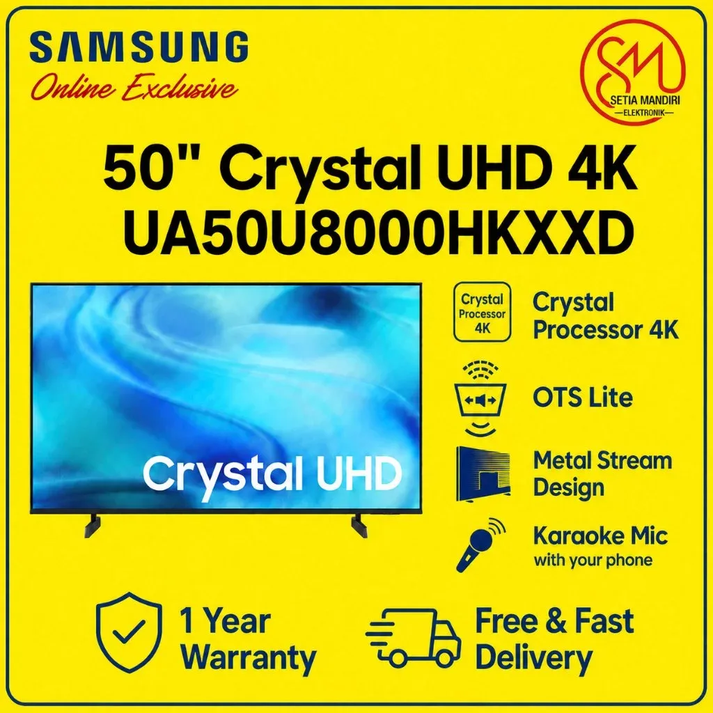 Samsung 50" Crystal UHD 4K 50U8000H Smart TV | Crystal Processor 4K | SmartThings - GARANSI RESMI