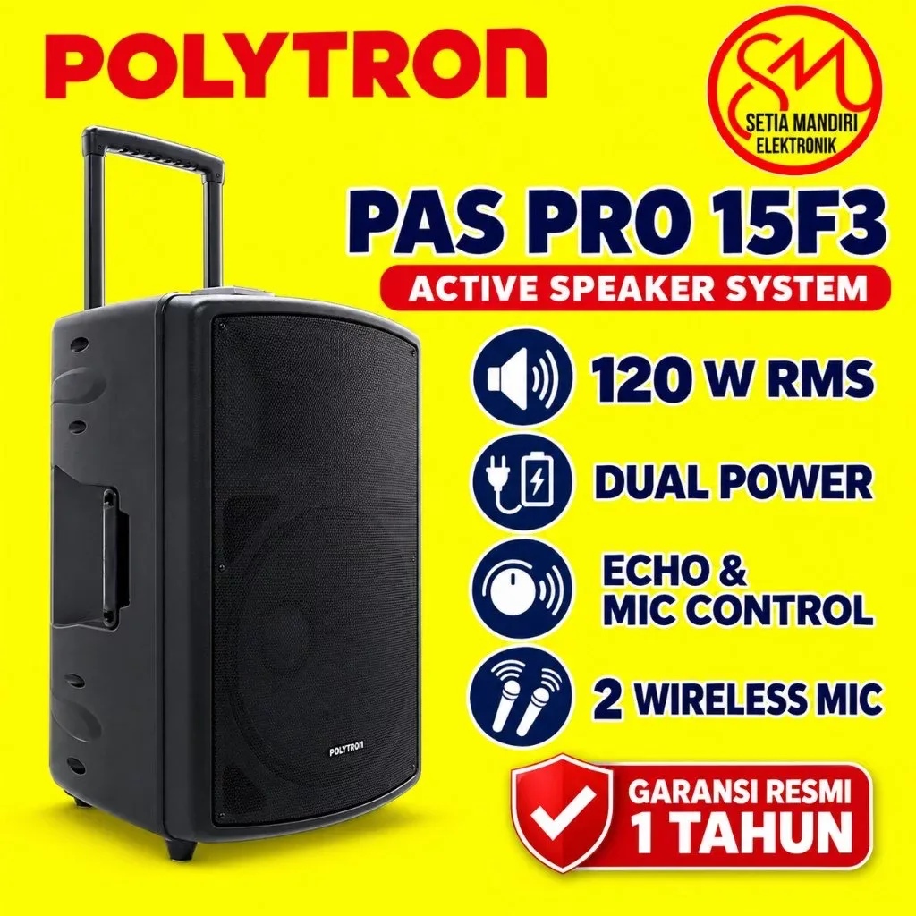 POLYTRON PAS PRO 8F3 12F3 15F3 Speaker Portable Free 2 MIC Professional Bluetooth Karaoke 12 Inch