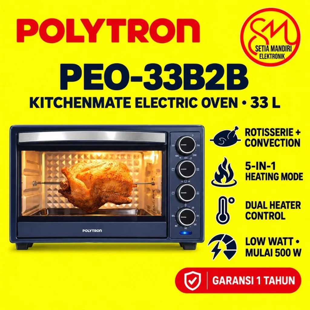 POLYTRON Kitchenmate Oven Listrik Low Watt 33 Liter - PEO 33B1B / PEO 33B2B / PEO 33B2W