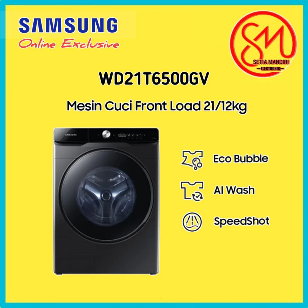 SAMSUNG Mesin Cuci Front Load WD21T6500GV 21kg Wash Dry Combo EcoBubble