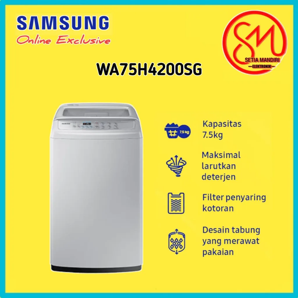 SAMSUNG 75H4200 Mesin Cuci 1 Tabung 7.5 KG WA75H4200SG Wobble Technology 7.5KG