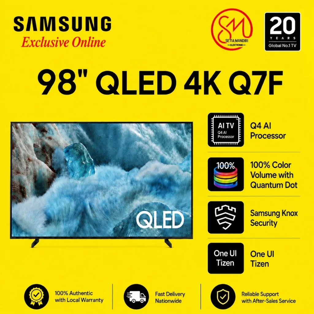 SAMSUNG Smart TV 98 Inch QLED Q7F 4K QA98Q7FAAKXXD - Televisi Quantum Dot AI Q4 Processor 120Hz Tizen HDR10 Plus Digital