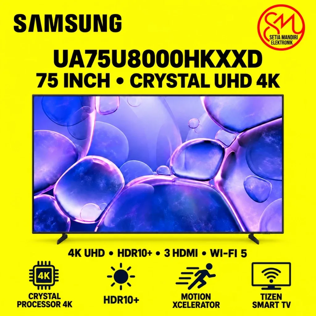 SAMSUNG 75" CRYSTAL UHD TV 4K U8000H | CRYSTAL PROCESSOR 4K | SmarThings | UA75U8000HKXXD - Garansi Resmi