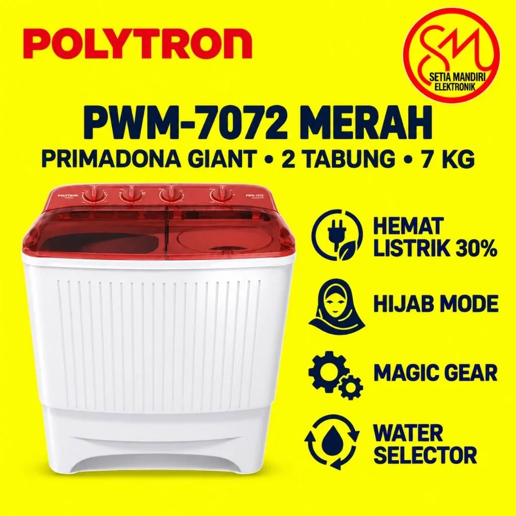 POLYTRON Mesin Cuci 2 Tabung Primadona Giant 7 KG PWM 7072 / 9Kg PWM 9072