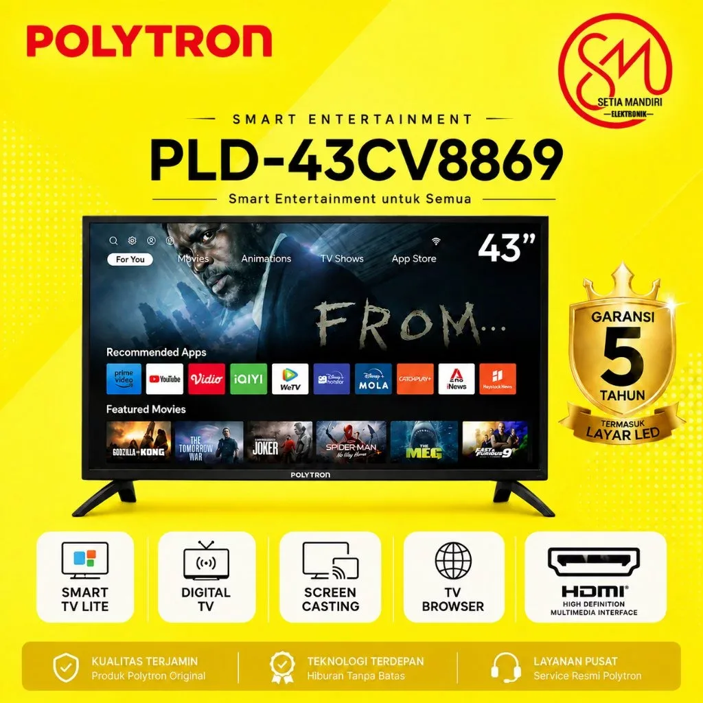 POLYTRON PLD-43CV8869 LED TV 43 INCH SMART TV FULL HD - GARANSI RESMI